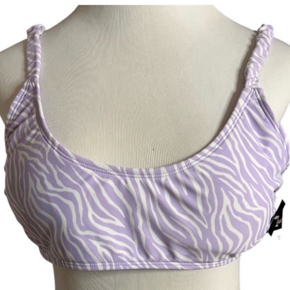 NWT California Wave Purple Zebra Smocked Strip Bikini Top